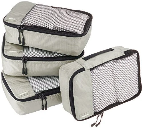 Suitcase for adventure trips-Amazonbasics Small  Packing Cubes - 4 Piece Set, Gray