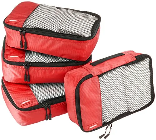 Suitcase for winter trips-Amazonbasics Small  Packing Cubes - 4 Piece Set, Red