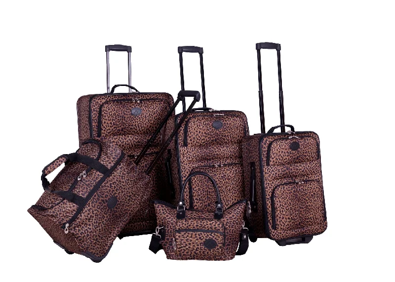 Suitcase with organizer pockets-American Flyer Animal Print 5-Piece Luggage Set