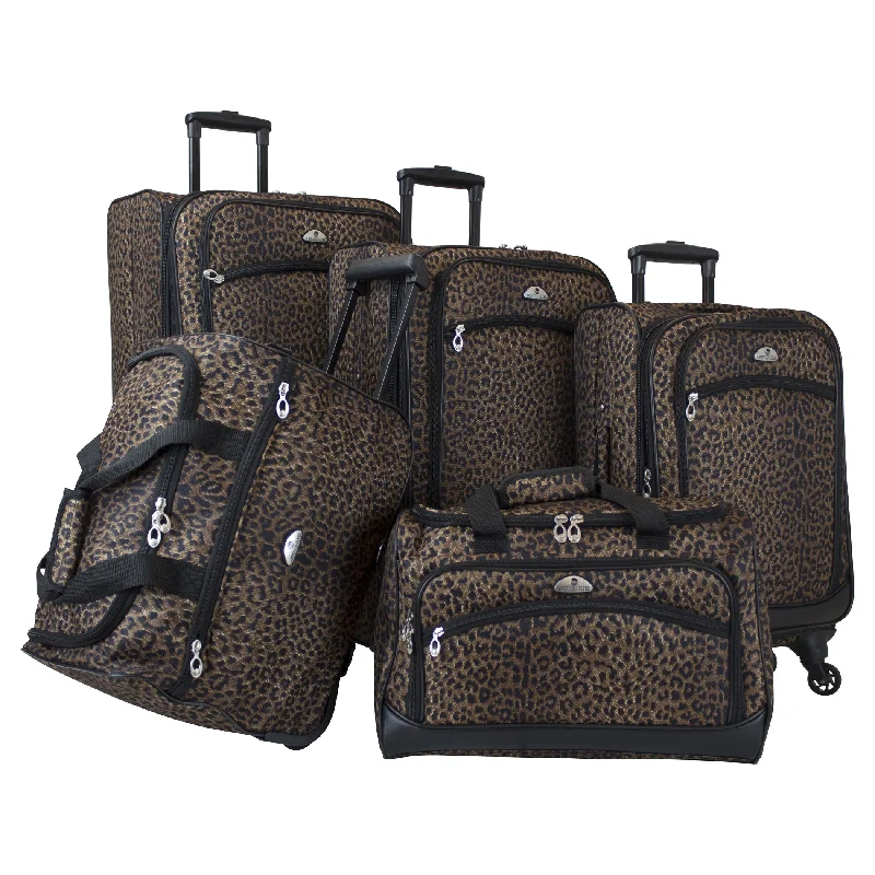 Suitcase with extra padding-American Flyer Animal Print 5-Piece Spinner Luggage Set