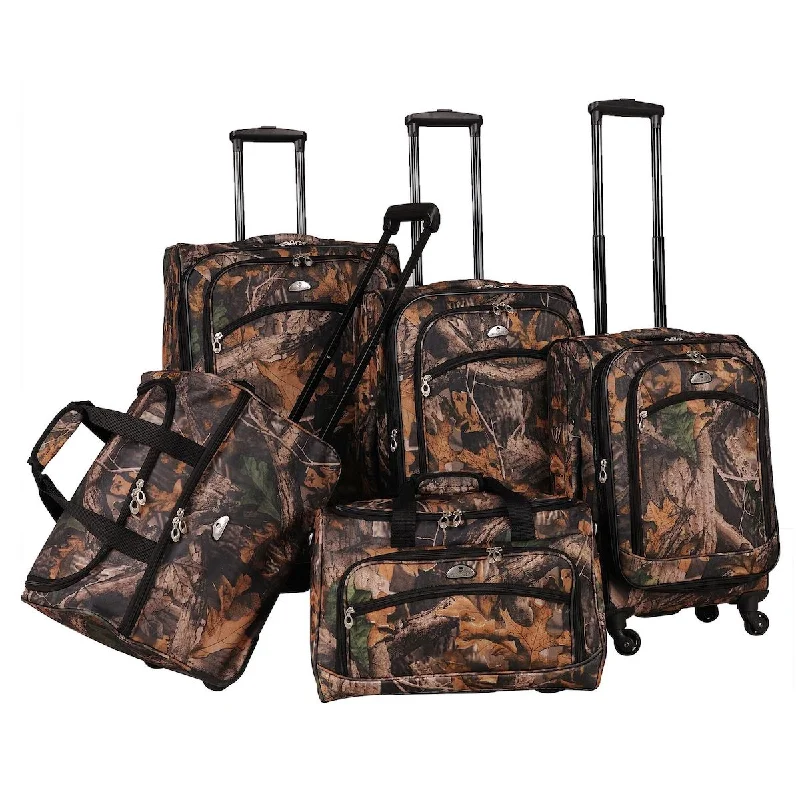 Suitcase for outdoor gear-American Flyer Camo Green 5-Piece Spinner Luggage Set