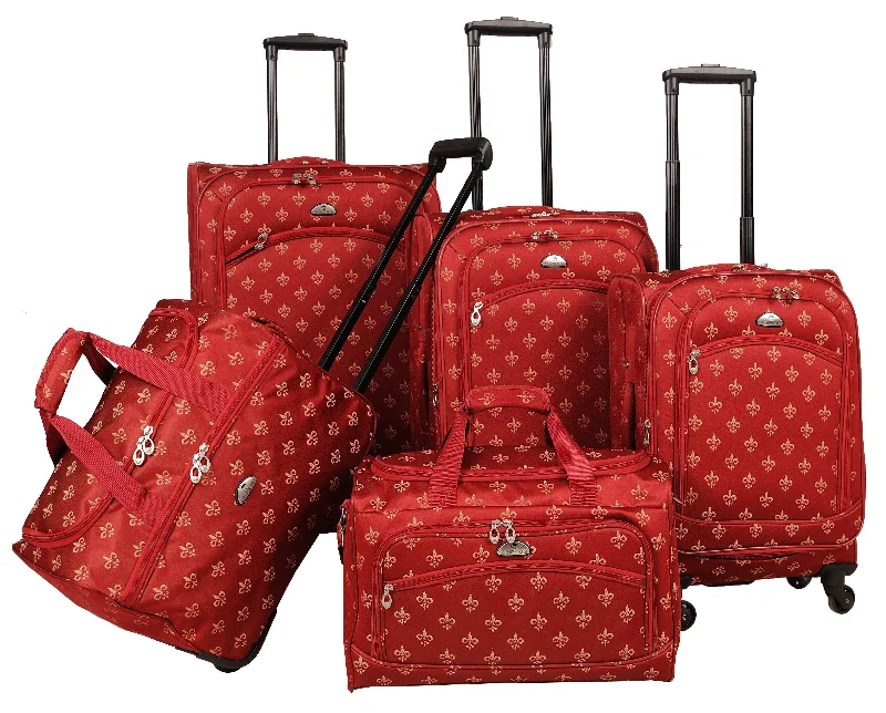 Suitcase with compact frame-American Flyer Fleur de Lis 5-Piece Spinner Luggage Set