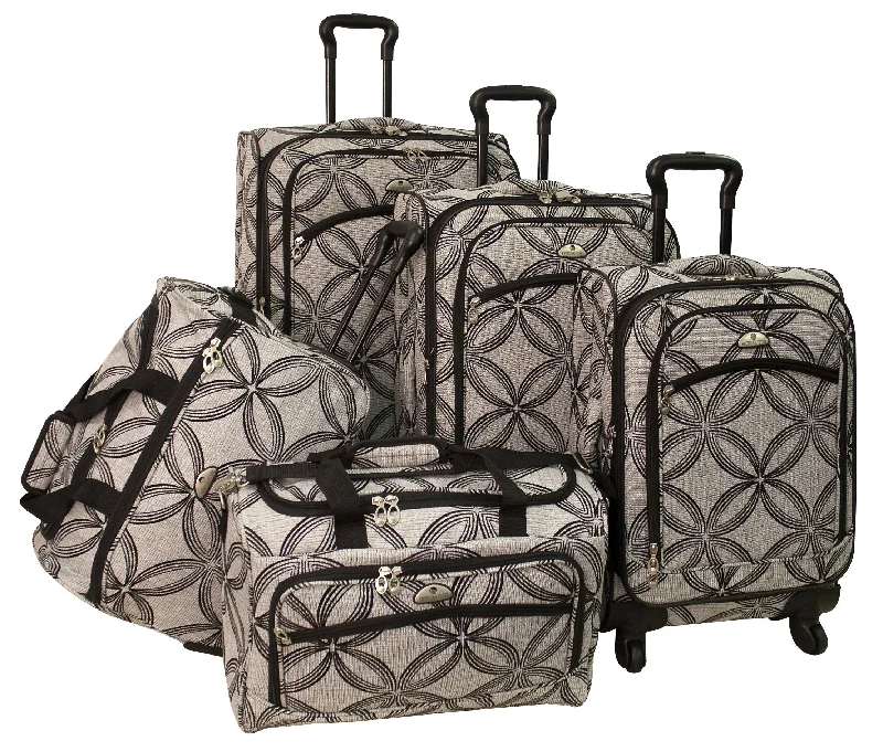 Suitcase with lockable zippers-American Flyer Silver Clover 5-Piece Spinner Luggage Set