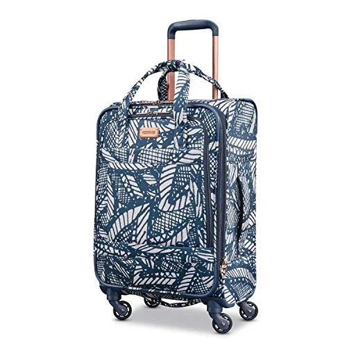 Suitcase for long flights-American Tourister Belle Voyage Spinner 21 Carry-On Luggage, Floral Indigo Sand