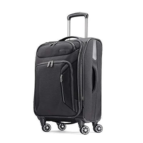 Suitcase with durable frame-American Tourister Zoom 21 Spinner Carry-On Luggage, Black