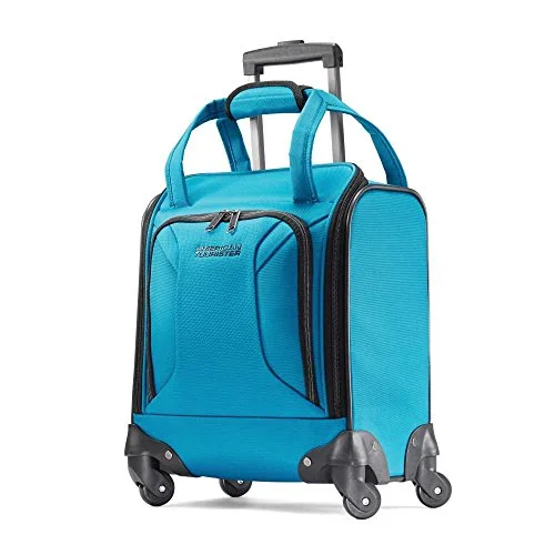 Suitcase with anti-theft design-American Tourister Zoom Spinner Tote Carry-On Luggage, Teal Blue