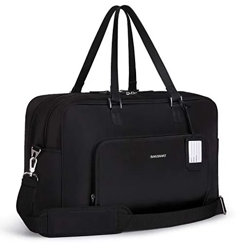 Duffle Bags heavy duty-BAGSMART Weekender Bag Travel Duffle Bag Large Carry On Overnight Bag Carry On Bag for Personal Items, Black, 27L