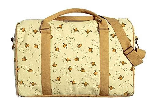 Suitcase with sturdy frame-Bees Printed Oversized 100% Cotton Canvas Duffle Luggage Travel Bag Was_42