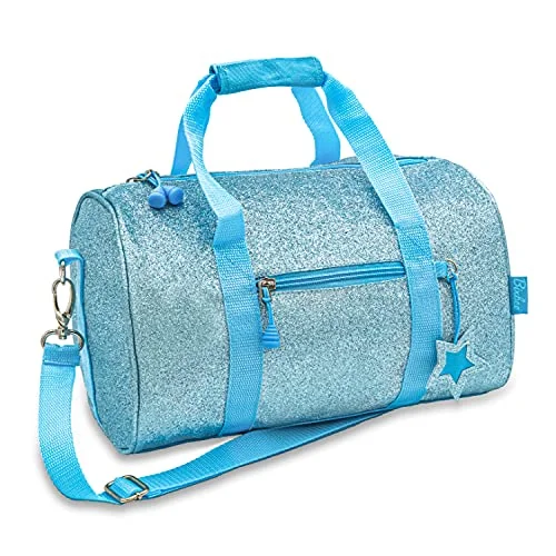 Duffle Bags for carry-on flights-Bixbee Kids Duffle Bag, Dance Bag & Travel Bag for Sports, Gymnastics and Ballet with Adjustable Strap, Zippers, Pockets, and Flake-Resistant Glitter - Dance Bag for Girls & Boys in Sparkalicious Turquoise