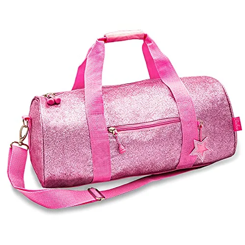 Duffle Bags for road trips-Bixbee Kids Duffle Bag, Dance Bag & Travel Bag for Sports, Gymnastics and Ballet with Adjustable Strap, Zippers, Pockets, and Flake-Resistant Glitter - Dance Bag for Girls in Sparkalicious Pink