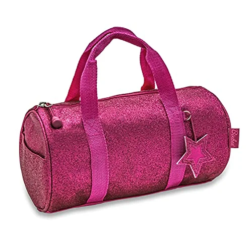 Duffle Bags custom-Bixbee Kids Duffle Bag, Dance Bag & Travel Bag for Sports, Gymnastics and Ballet with Adjustable Strap, Zippers, Pockets, and Flake-Resistant Glitter - Overnight Bag in Ruby Raspberry.