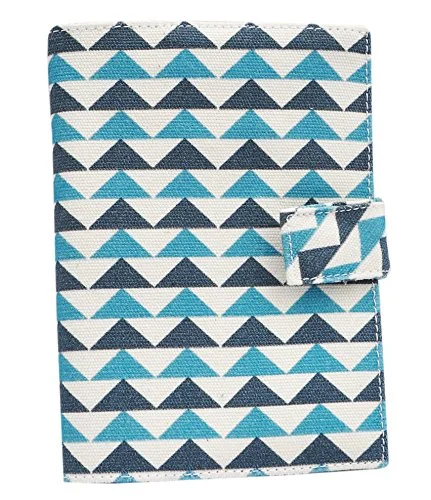 Suitcase for long flights-Blue & Turquoise Triangle Patterns Canvas Passport Holder Protect Cover Case