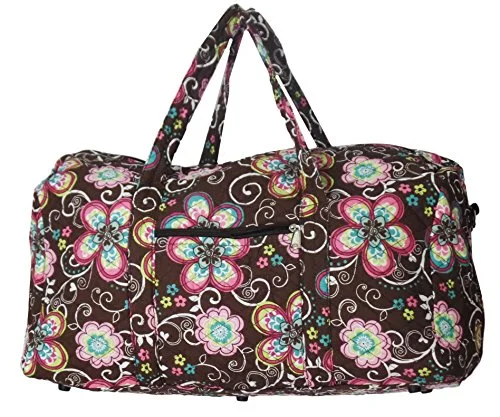 Duffle Bags for personal training-Bohemian Prints Quilted Large 22 Inch Duffle Bag (Flowers- Brown)