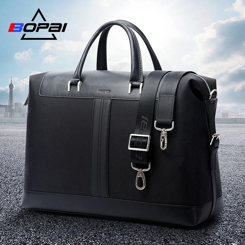 Duffle Bags carry-on-Bopai Nylon Men Travel Bags Waterproof Work Duffle Bags Male Crossbody Shoulder Bags Black