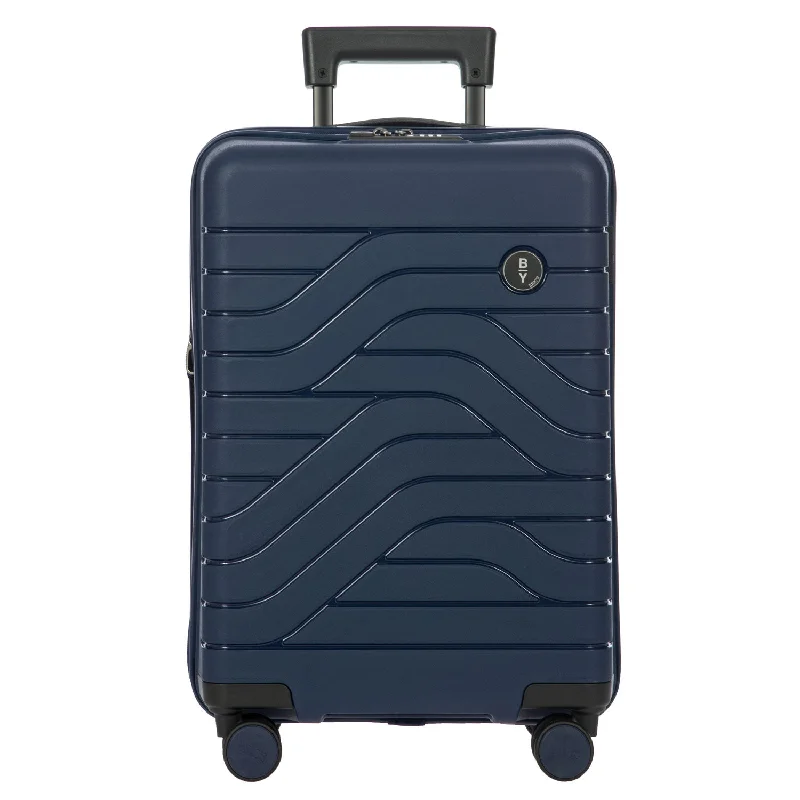 Suitcase with large zippers-Bric's B/Y Ulisse 21" Expandable Spinner Ocean Blue