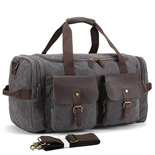 Duffle Bags for appointments-Canvas Duffle Bag overnight bag 22 inch Leather Weekend Bag Carry On Travel Bag Luggage Oversized Holdalls for Men and Women