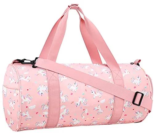 Duffle Bags personalized-Choco Mocha Kids Duffle Bag for Girls Unicorn Duffle Bags for Girls Overnight Bag for Toddler Girl Duffel Bag Kids Travel Bags Weekender Weekend Bag for Little Teenage Girls Gym Bag Baby Sleepover Gift, Pink