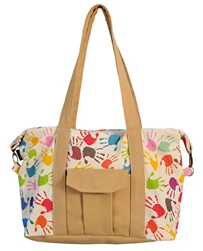 Suitcase for adventure seekers-Colorful Handprints Print Picnic, Shopping Multi-Purpose Canvas Zipper Bag