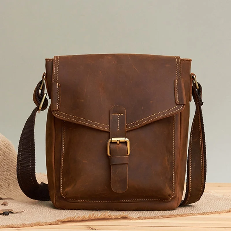 Crossbody for everyday use-Crazy Horse Cowhide Men Crossbody Vintage Bag High Quality Genuine Leather Multi-Capacity Purse