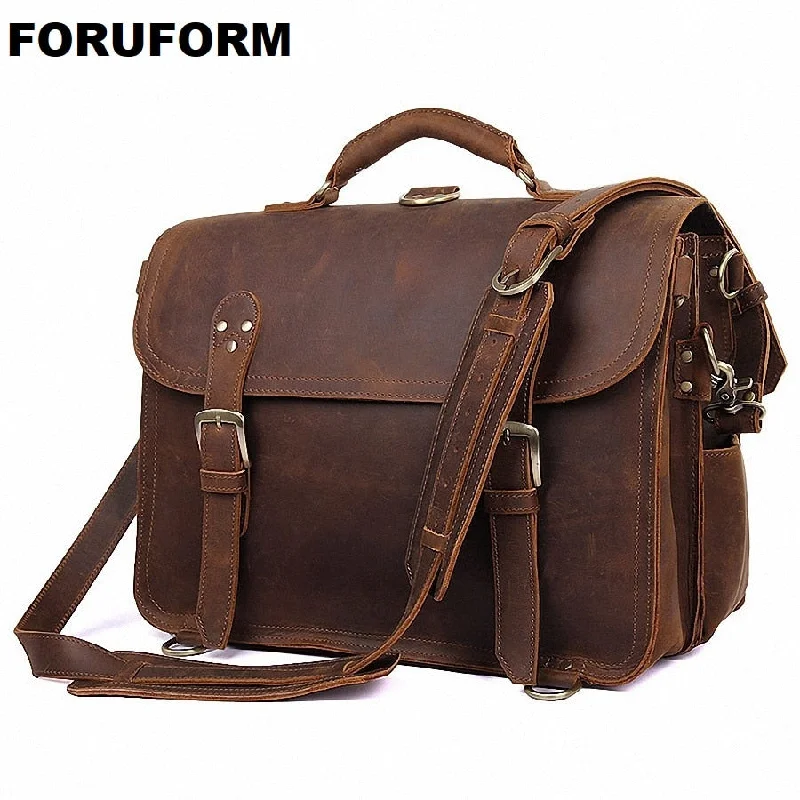 Crossbody for parents-Crazy Horse Genuine Leather Men Bag Laptop Bag Messenger Bags Shoulder Crossbody Bags Men