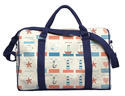 Suitcase with ergonomic straps-Cute Retro Sea Objects Printed Canvas Duffle Luggage Travel Bag Was_42