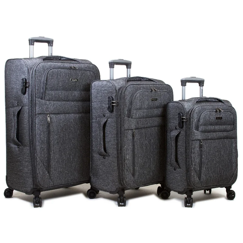 Suitcase with padded interior-Dejuno Aurora Lightweight Denim 3-Piece Spinner Luggage Set