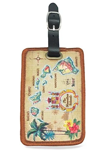 Suitcase for travel organizers-Deluxe Embroidered Luggage Tags Islands Of Hawaii - Tan