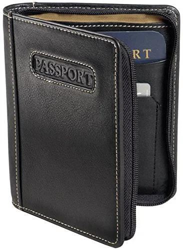 Suitcase with sleek straps-Deluxe Zip-Around Passport Case Color: Black