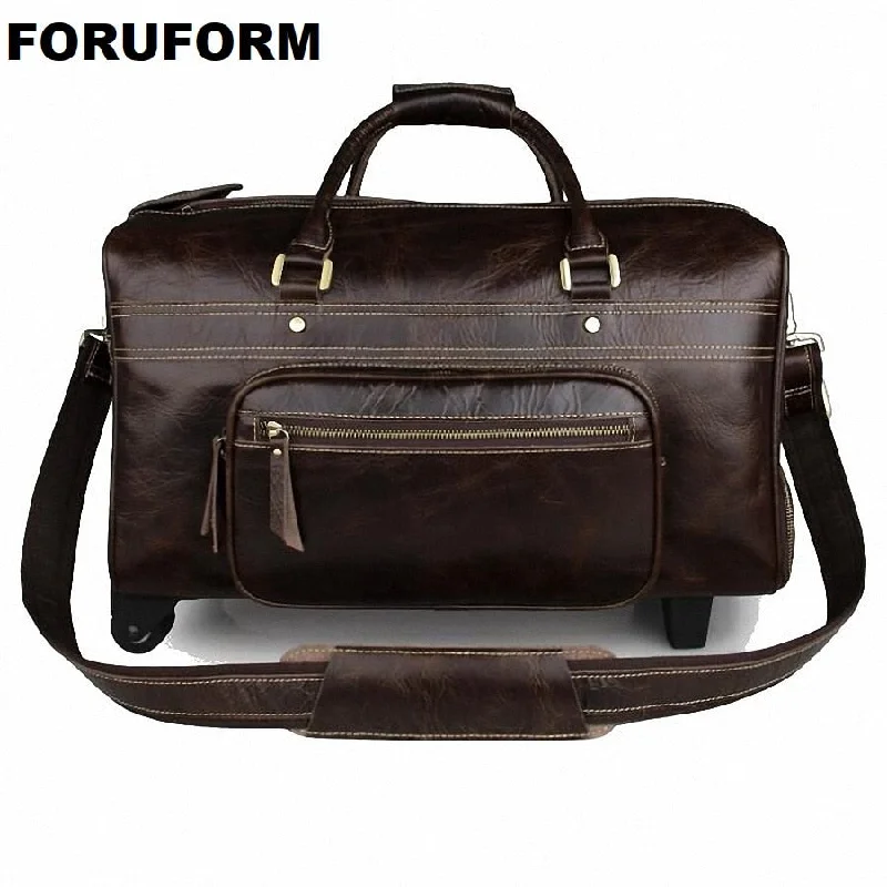 Duffle Bags for hiking-Draw-Bar Box Super Large Genuine Leather Travel Bag Weekender Duffle Bag Crazy Horse Leather Travel