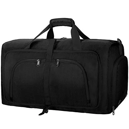 Duffle Bags military style-Duffel Bags for Traveling, 65L Carry on Foldable Weekender Overnight Bag for Men Women Waterproof Weekend Travel Duffle Bags with Shoe Compartment,Black