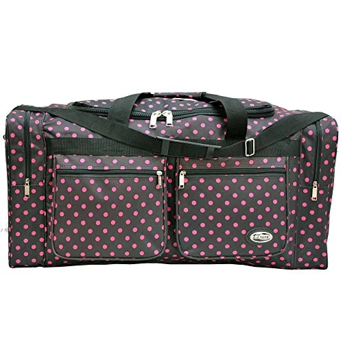 Duffle Bags for trainers-"E-Z Tote" Polka Dots Duffle Bag/Gym Bag/Travel Bag Size 30" With 4 Colors (Black/Pink Dots)