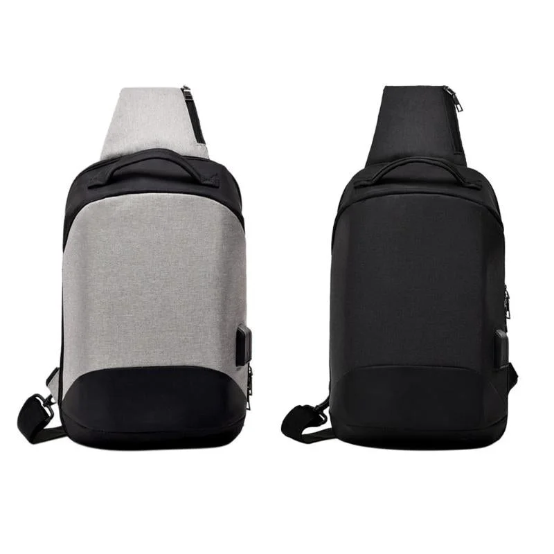 Crossbody with USB pocket-Fashion Men Chest Bag Crossbody Pack For Teenagers Usb Charging Anti-Theft Canvas Shoulder Bag