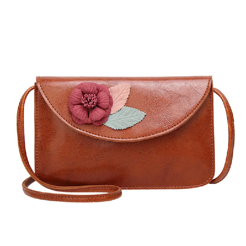 Crossbody with iconic logo-Fashion Women Flower Leather Crossbody Bag Messenger Bag Phone Bag Shoulder Bag