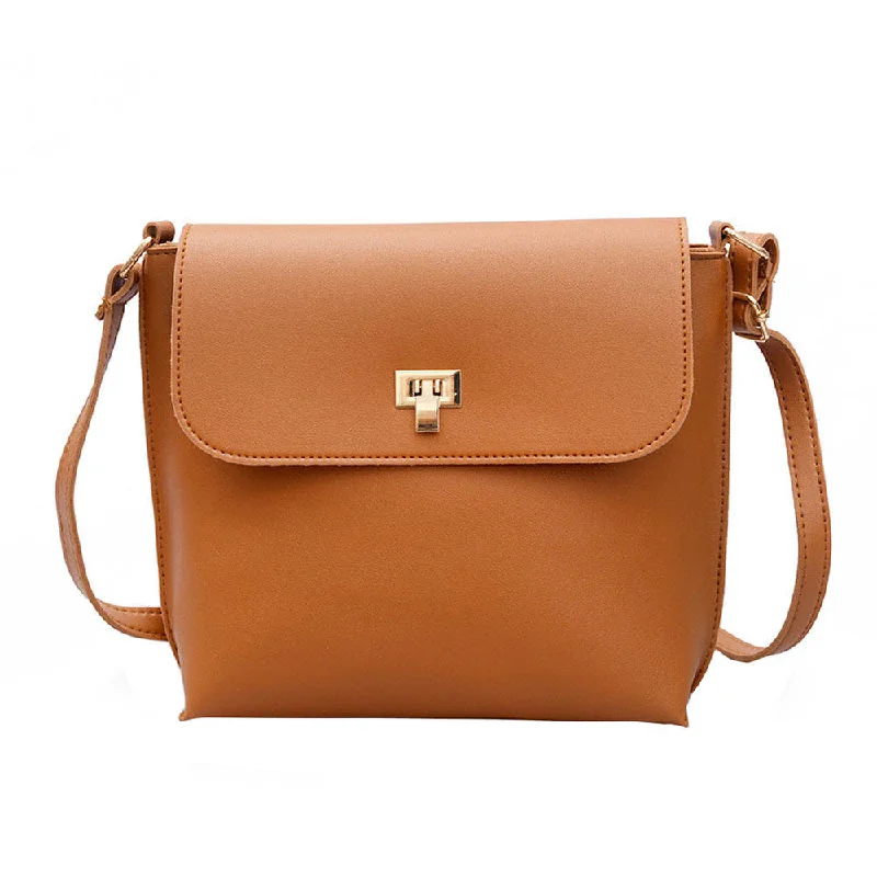 Crossbody with hidden pocket-Fashion Women Pure Color Leather Crossbody Bags Messenger Shoulder Bag