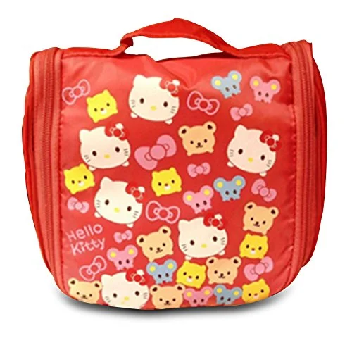 Suitcase with trendy prints-Finex Red Hello Kitty Toiletry Shower Bag With Hanging Hook Cosmetic Make Up Organizer Bag For