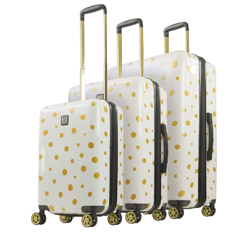 Suitcase for travel essentials-Ful Impulse Mixed Dots Hard sided Spinners 3pc set, White