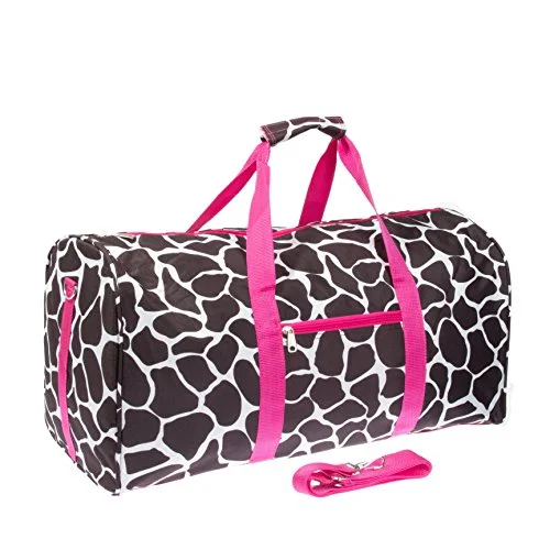 Duffle Bags for train travel-Giraffe Print 22" Luggage Duffle Bag (Black/White/Pink)