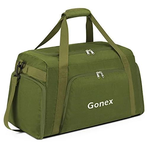 Duffle Bags with shoulder strap-Gonex 60L Travel Duffle Bag, Weekender Overnight Duffel Bag with Shoe Compartment Army Green