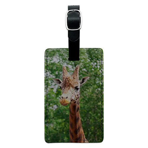 Suitcase for long flights-Graphics & More Giraffe-African Zoo Animal Leather Luggage Id Tag Suitcase Carry-On, Black