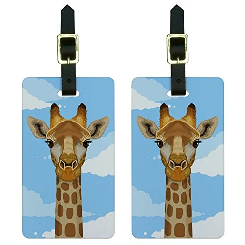 Suitcase for rugged terrain-Graphics & More Giraffe In Sky-Safari Animal Luggage Tags Suitcase Carry-On Id, White