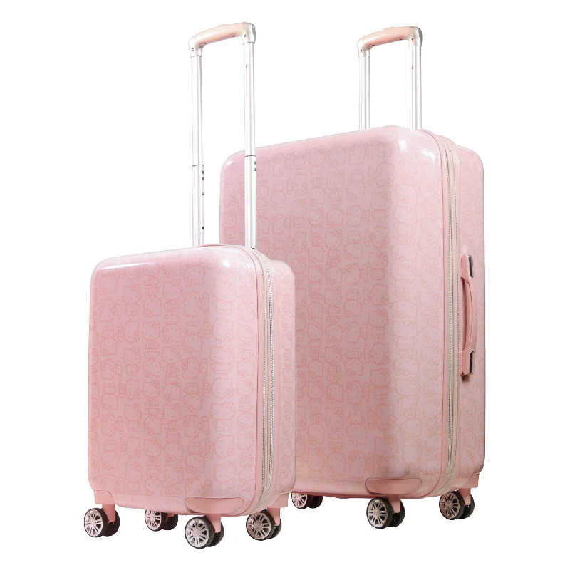 Suitcase with expandable pockets-Hello Kitty All Over Print Hard-sided Pink Spinner Luggage 2 pc Set