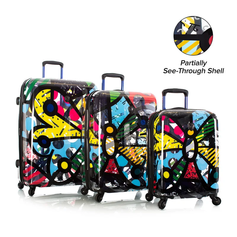 Suitcase with modern patterns-Heys Britto Butterfly Transparent 3 Piece Hardside Spinner Luggage Set