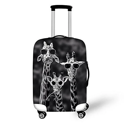 Suitcase for urban trips-Hugsidea Giraffe Funny Suitcase Protective Cover Stretch Elastic Travel Luggage Protector Fits