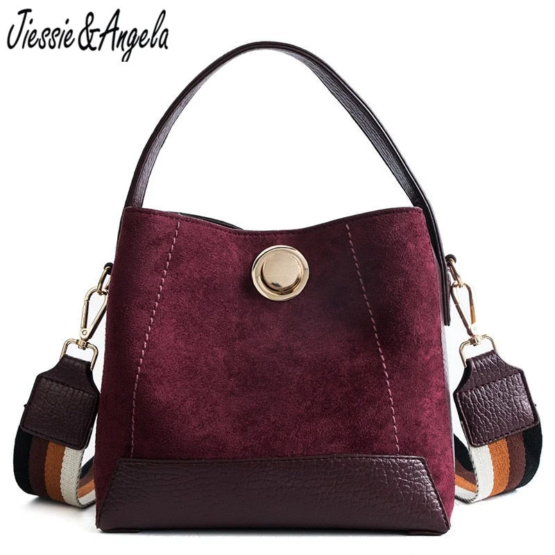 Crossbody with soft padding-Jiessie&Angela Wide Strap Shoulder Bag Female Vintage Crossbody Bags For Women 2018 Bucket Bag