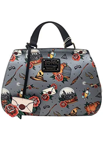 Crossbody for travel docs-Loungefly x Harry Potter Relics Tattoo All Over Print Crossbody Bag (One Size, Multicolored)