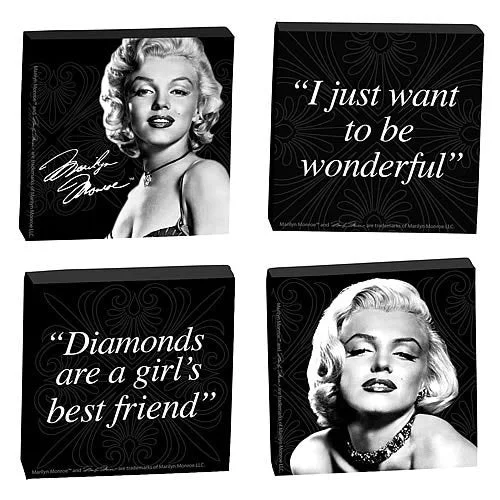 Suitcase with lockable zippers-Marilyn Monroe 4 Piece Wood Tile Magnet Set