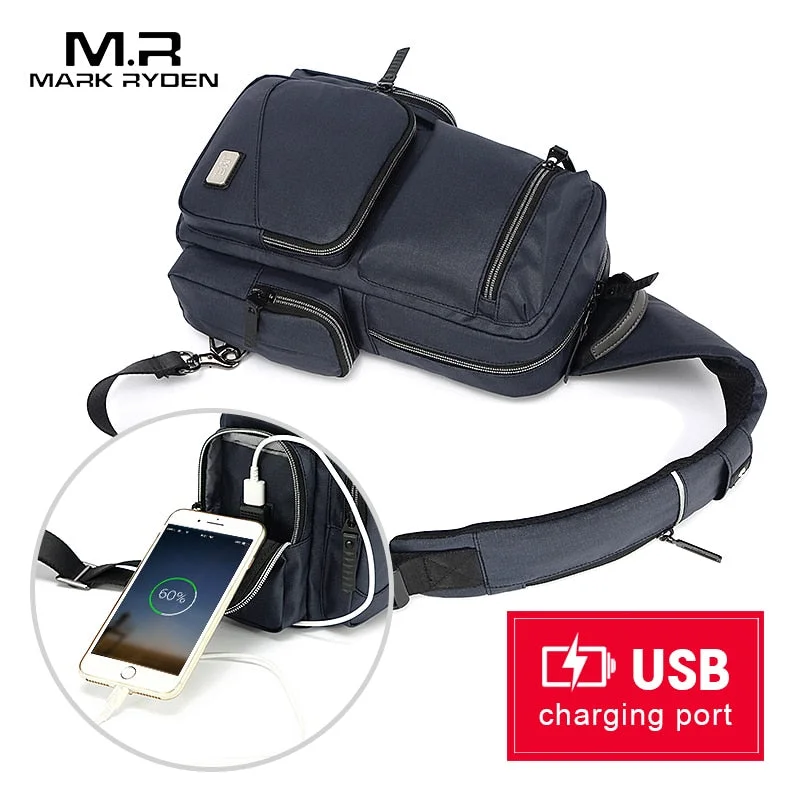 Crossbody with monogram-Mark Ryden Men Crossbody Bags Messenger Anti Theft Male Shoulder Bags Usb Recharging Chest Bag