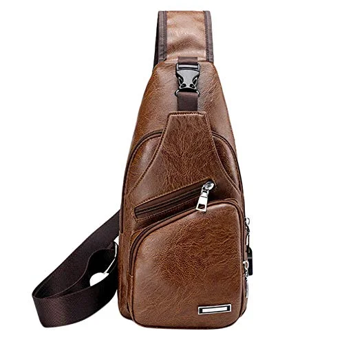 Crossbody for leisure-Men Leather Waist Bag Crossbody Shoulder Messenger Zips Outdoors Workout Traveling Casual Cycling Running Hiking Pack