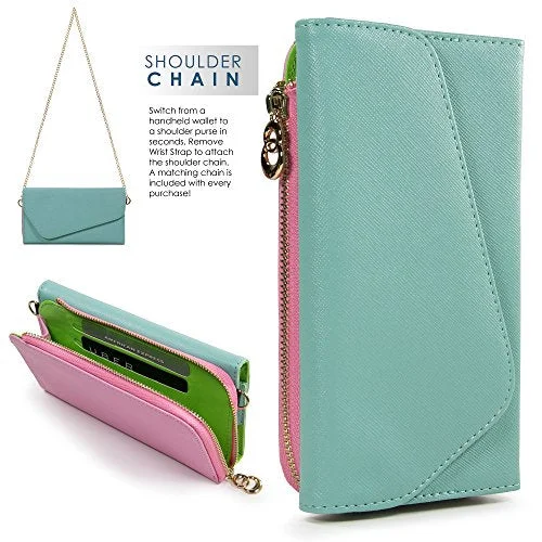 Suitcase with sleek handles-Mint Two-Tone Samsung Galaxy Note 4, Note 5 Clutch With Shoulder Strap