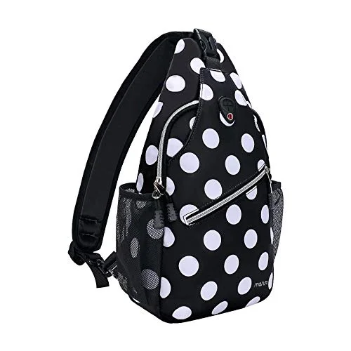 Crossbody with thin strap-MOSISO Sling Backpack,Travel Hiking Daypack White Dot Rope Crossbody Chest Bag, Black